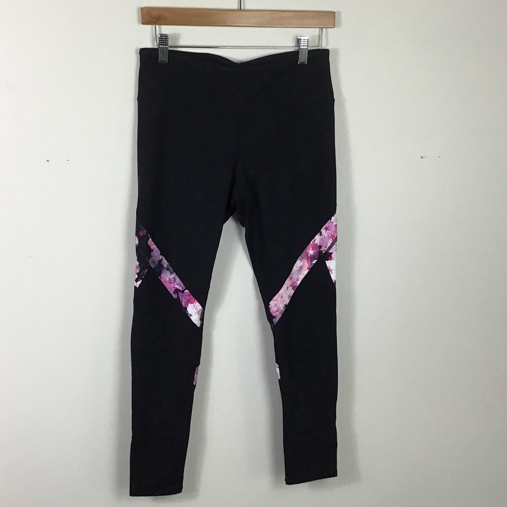Gapfit full length highrise stretch knit exercise pants medium black pink floral